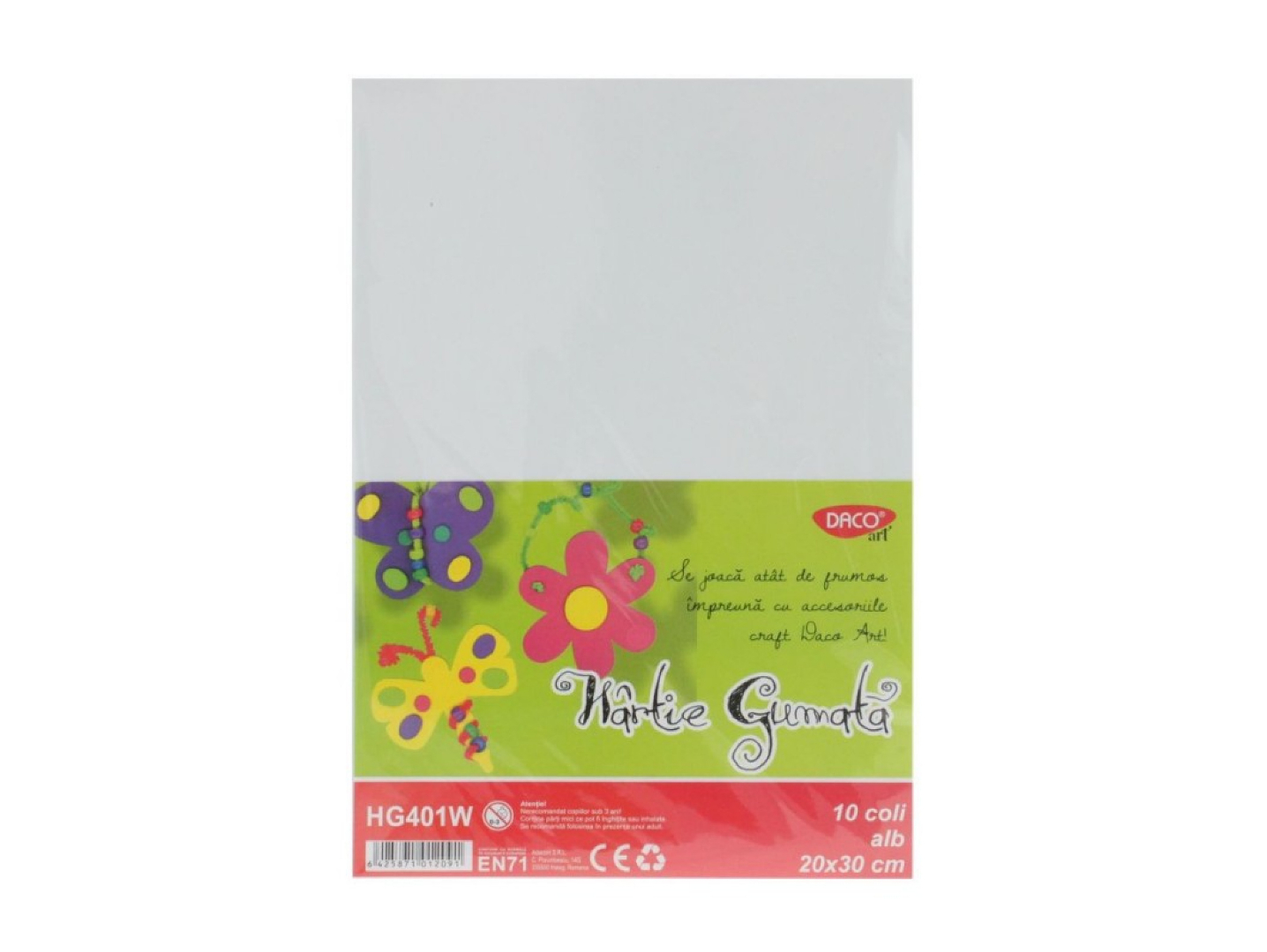 Hartie gumata A4, 20x30 cm, 10 coli/set, alb, Daco