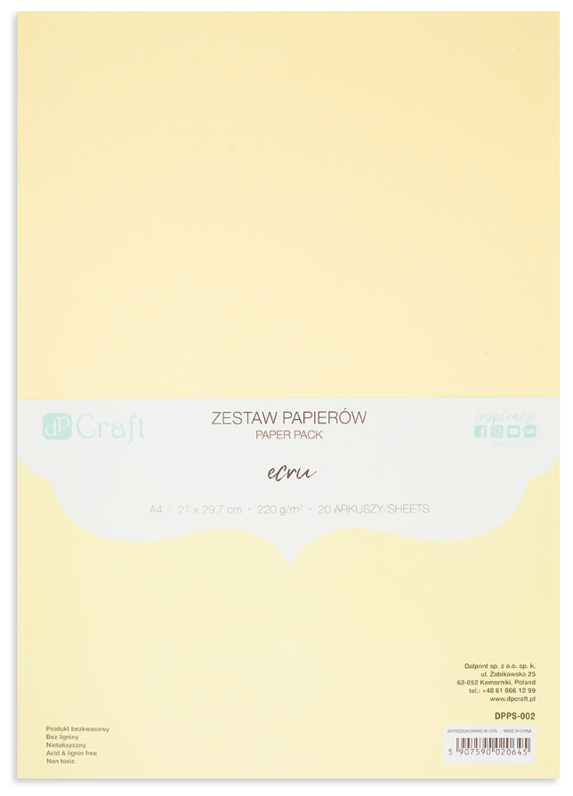 Carton colorat A4, 220 g/mp, 20 coli/set, crem, Dp Craft