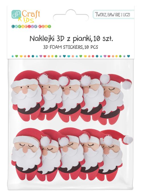 Forme din spuma/hartie gumata adeziva  - Mos Craciun 3D, 10 buc/set, Dp Craft