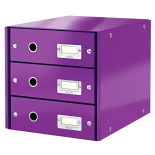 Suport documente A4, 3 sertare, carton laminat, mov, Leitz Click&Store