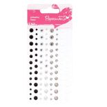 Strasuri/pietre adezive, diferite dimensiuni, 104 buc/set, monochrome, Papermania