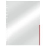 Folii de protectie A4, deschidere in L, cristal, 105 microni, 100 buc/set, margine rosie, Esselte
