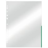 Folii de protectie A4, deschidere in L, cristal, 105 microni, 100 buc/set, margine verde, Esselte