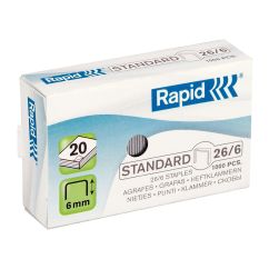 Capse, 20 coli, 26/6, 1000 buc/cutie, Rapid Standard
