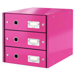 Suport documente A4, 3 sertare, carton laminat, roz, Leitz Click&Store