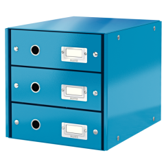 Suport documente A4, 3 sertare, carton laminat, albastru, Leitz Click&Store