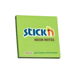 Notes autoadeziv, 76x76mm, 100 file/set, verde neon, Stick'n