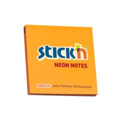Notes autoadeziv, 76x76mm, 100 file/set, portocaliu neon, Stick'n