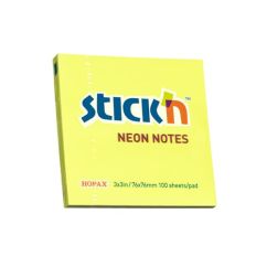 Notes autoadeziv, 76x76mm, 100 file/set, galben neon, Stick'n