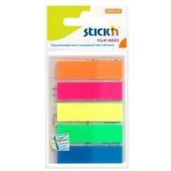 Index autoadeziv din plastic, 12x45mm, 5 culori x 25 file/set, Stick'n