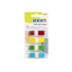 Index autoadeziv din plastic, cu dispenser, 12x45mm, 4 culori x 35 file/set, Stick'n Pop-up
