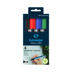 Whiteboard marker, varf rotund 2-3mm, 4 culori/set, Schneider Maxx 290