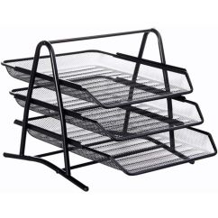 Tavita documente A4, 3 buc/set, plasa metalica, negru, Standard