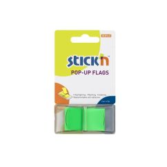 Index autoadeziv din plastic, cu dispenser, 25x45mm, verde, 50 file/set, Stick'n Pop-up
