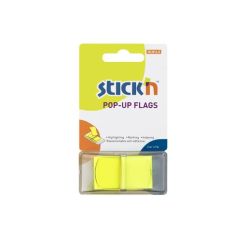 Index autoadeziv din plastic, cu dispenser, 25x45mm, galben, 50 file/set, Stick'n Pop-up