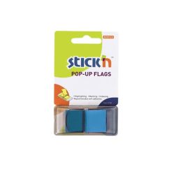 Index autoadeziv din plastic, cu dispenser, 25x45mm, albastru, 50 file/set, Stick'n Pop-up