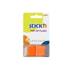 Index autoadeziv din plastic, cu dispenser, 25x45mm, portocaliu, 50 file/set, Stick'n Pop-up