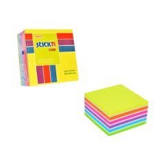 Notes autoadeziv cub, 76x76mm, 5 culori neon x 80 file/set, Stick'n