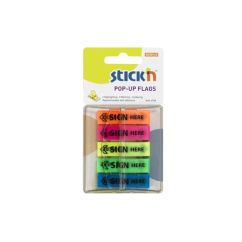 Index autoadeziv din plastic, 45x12mm, 5 culori x 30 file/set, Stick'n Pop-up (sign here)