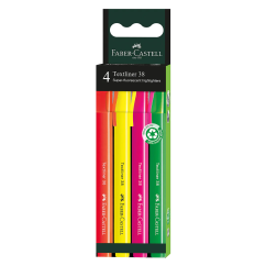 Textmarker, varf tesit 1-5mm, 4 culori/set, Faber-Castell 38