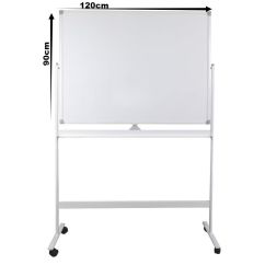 Tabla magnetica - whiteboard, dubla, rotativa, 90x120cm, stand mobil, rama aluminiu, Optima