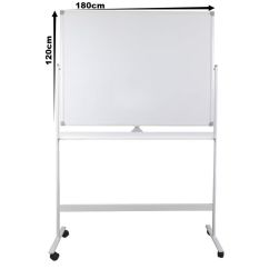 Tabla magnetica - whiteboard, dubla, rotativa, 120x180cm, stand mobil, aluminiu, Optima