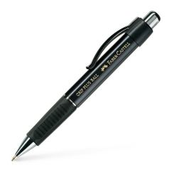 Pix cu pasta, varf 0.7mm, corp negru, scris albastru, Faber-Castell Grip Plus 1407 M