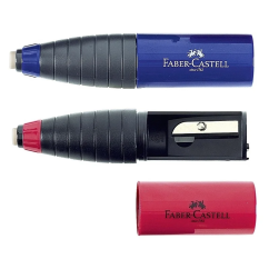 Ascutitoare simpla, cu radiera, rosu/albastru, Faber-Castell