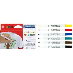 Marker pentru textile, varf rotund 1.8mm, 6 culori/set, Centropen 2739