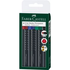 Marker permanent, varf tesit 4.0mm, 4 culori/set, Faber-Castell 1504 Grip