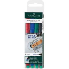 Marker permanent, varf rotund 0.6mm, 4 culori/set, Faber-Castell Multimark