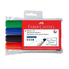 Marker whiteboard, varf rotund 2.0mm, 4 culori/set, Faber-Castell Winner 152