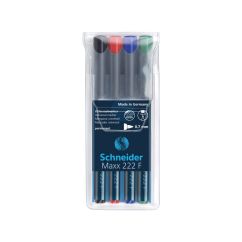 Marker permanent universal (OHP), varf rotund 0.7mm, 4 culori/set, Schneider Maxx 222 F