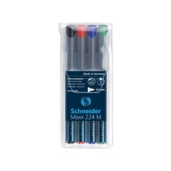 Marker permanent universal, varf rotund 1.0mm, 4 culori/set, Schneider Maxx 224 M