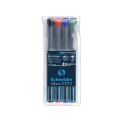 Marker permanent universal (OHP), varf rotund 0.4mm, 4 culori/set, Schneider Maxx 220 S