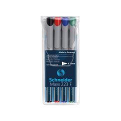 Marker non-permanent universal (OHP), varf rotund 0.7mm, 4 culori/set, Schneider Maxx 223