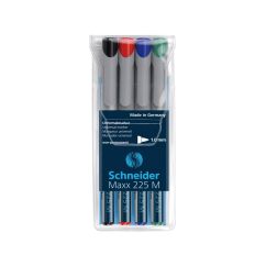 Marker non-permanent universal (OHP), varf rotund 1.0mm, 4 culori/set, Schneider Maxx 225