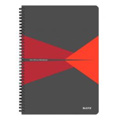 Caiet cu spira A4, 90 file, coperta PP, matematica, rosu, Leitz Office