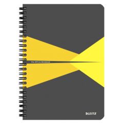 Caiet cu spira A5, 90 file, coperta PP, matematica, galben, Leitz Office