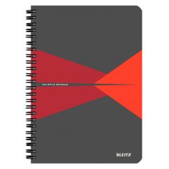 Caiet cu spira A5, 90 file, coperta PP, matematica, rosu, Leitz Office