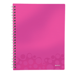 Caiet cu spira A4, 80 file, coperta PP, matematica, roz metalizat, Leitz Get Organized WOW