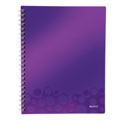 Caiet cu spira A4, 80 file, coperta PP, matematica, mov metalizat, Leitz Get Organized WOW