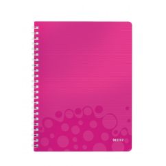 Caiet cu spira A4, 80 file, coperta PP, dictando, roz metalizat, Leitz WOW