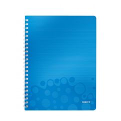 Caiet cu spira A4, 80 file, coperta PP, dictando, albastru metalizat,  Leitz WOW