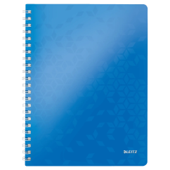 Caiet cu spira A4, 80 file, coperta PP, dictando, albastru metalizat,  Leitz WOW