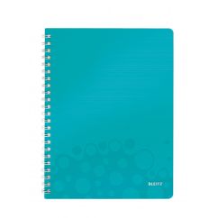 Caiet cu spira A4, 80 file, coperta PP, dictando, turcoaz metalizat,  Leitz WOW