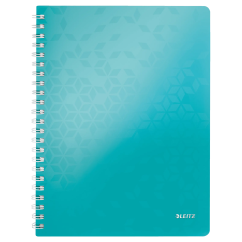 Caiet cu spira A4, 80 file, coperta PP, dictando, turcoaz metalizat,  Leitz WOW