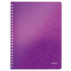 Caiet cu spira A4, 80 file, coperta PP, dictando, mov metalizat, Leitz WOW