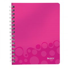 Caiet cu spira A5, 80 file, coperta PP, matematica, roz metalizat, Leitz WOW