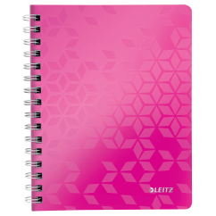 Caiet cu spira A5, 80 file, coperta PP, matematica, roz metalizat, Leitz WOW